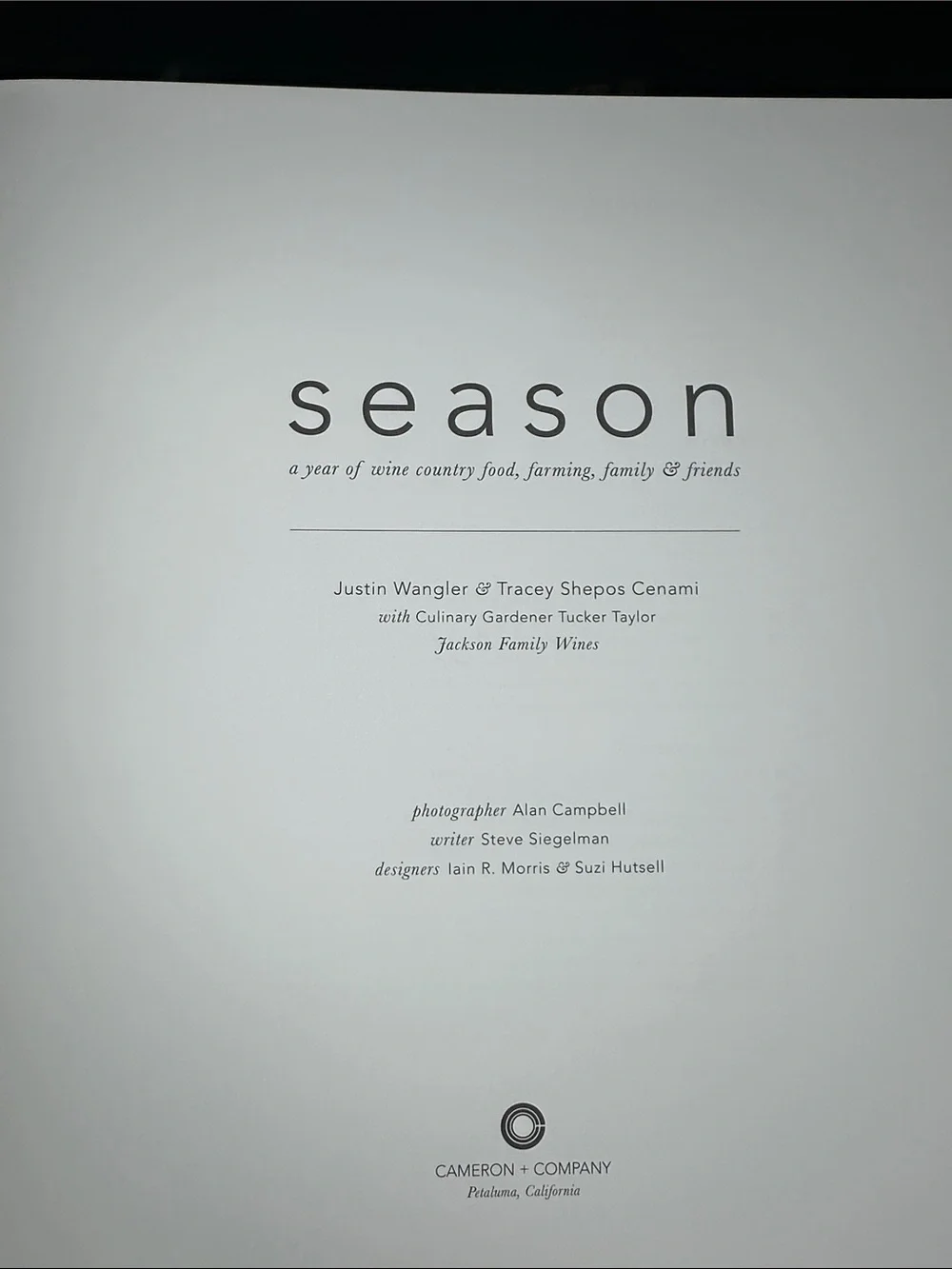 Season Cookbook by Justin W. and Tracey Shepos Cenami - Black Cover